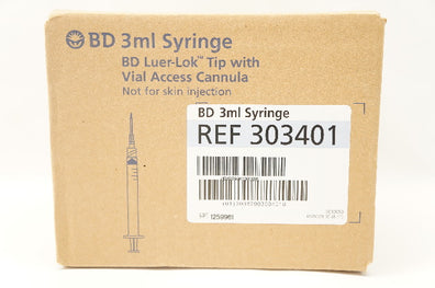 BD 303401 Luer-Lok Tip with Vial Access Cannula 3ml Syringe - Box of 100